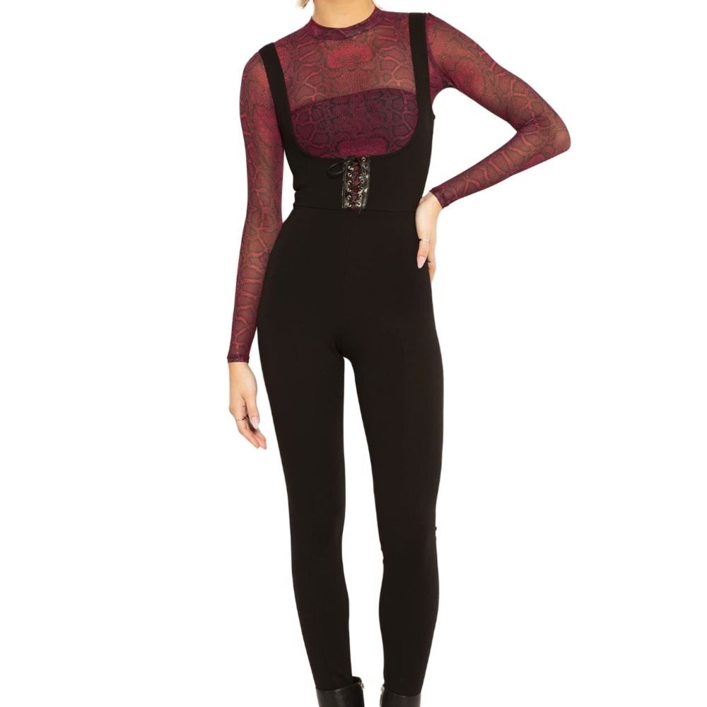 Blackmilk Lace Up Push It Underbust Corset Black Gothic Catsuit Jumpsuit Size XL